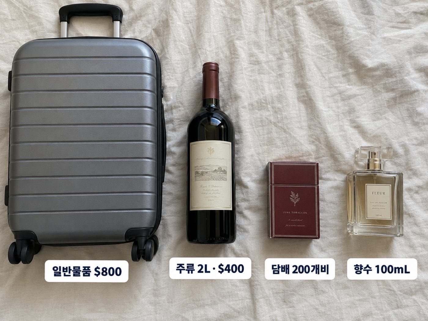 일반물품, 주류, 담배, 향수의 면세 한도를 정리한 인포그래픽