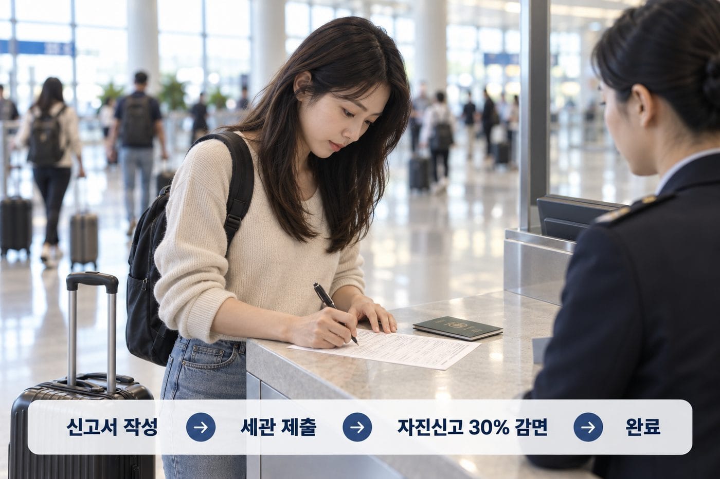 세관 자진신고 절차와 귀국 전 체크리스트를 정리한 이미지