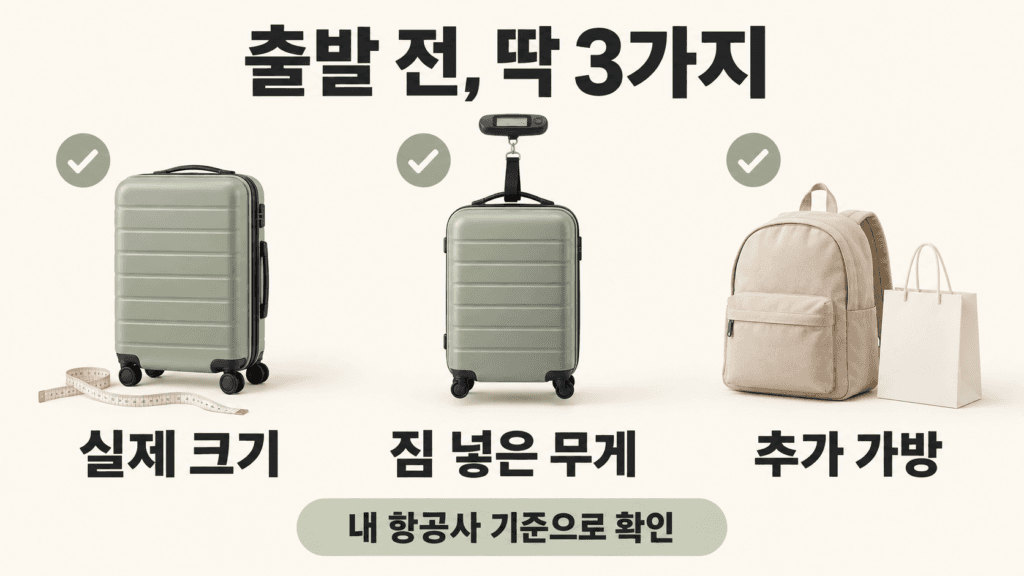 캐리어 실제 크기와 짐을 넣은 무게, 추가 가방을 항공사 기준으로 확인하는 체크리스트